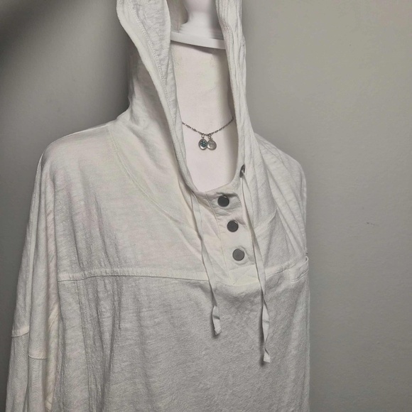 Eileen Fisher 100% Linen Eggshell White Pullover Hooded Costal Chic Sweatshirt M - Picture 1 of 11